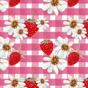 Stoffa Vichy Rosa Fragole e Margherite
